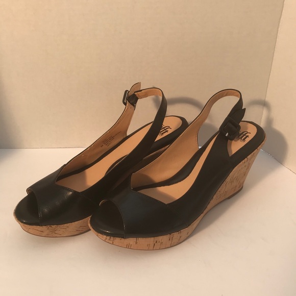 Sofft Peep Toe Wedges Black Leather Size 8 - Picture 8 of 14